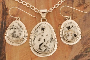 Genuine White Buffalo Turquoise Sterling Silver Navajo Pendant and Earrings Set